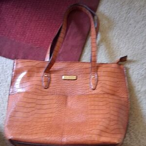 London Fog Tan Crocodile-Patterned Tote Bag